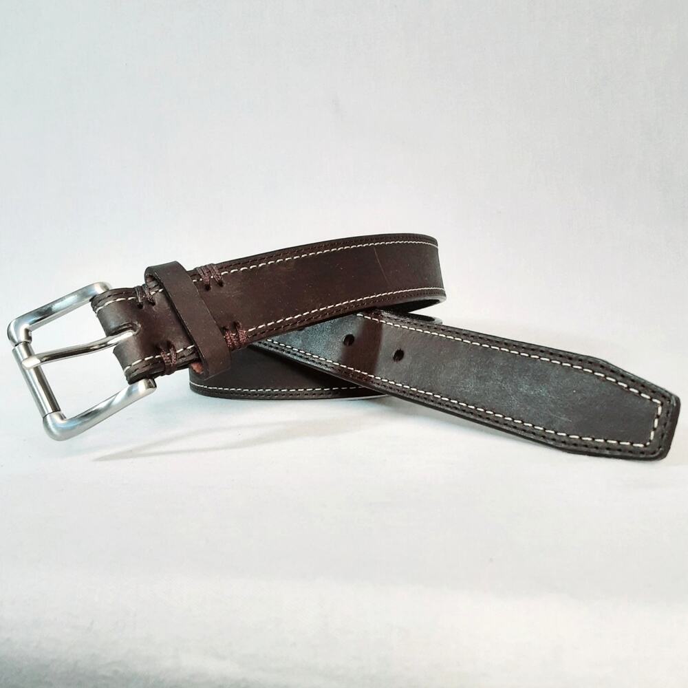 💎Darkest Brown Genuine Leather Unisex Belt 34-38 Waist White Contrast Stitch